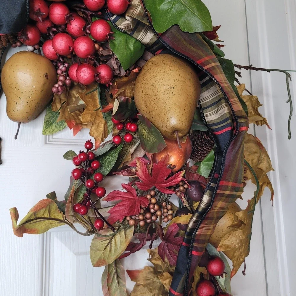 Grandin Road Finley Hill Mantle Swag Garland #14107 Pears Berries Acorns 6' Long